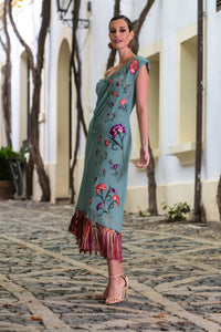 Vestido Claveles De Feria Verde Káhyra