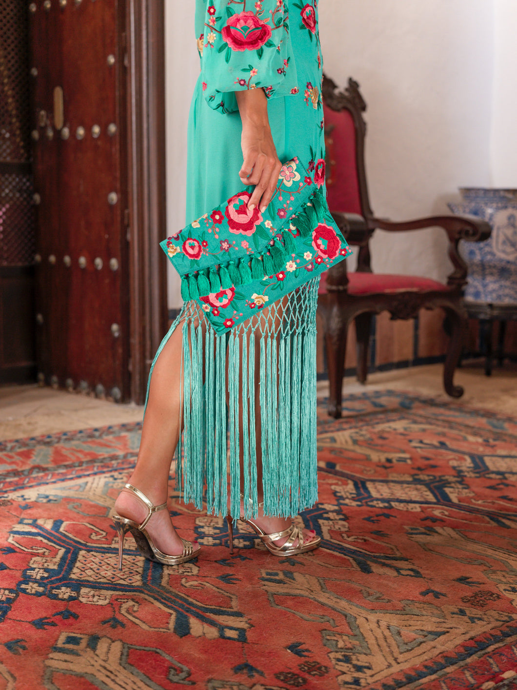 Bolso Tango Turquesa Bordado Multi Kahyr