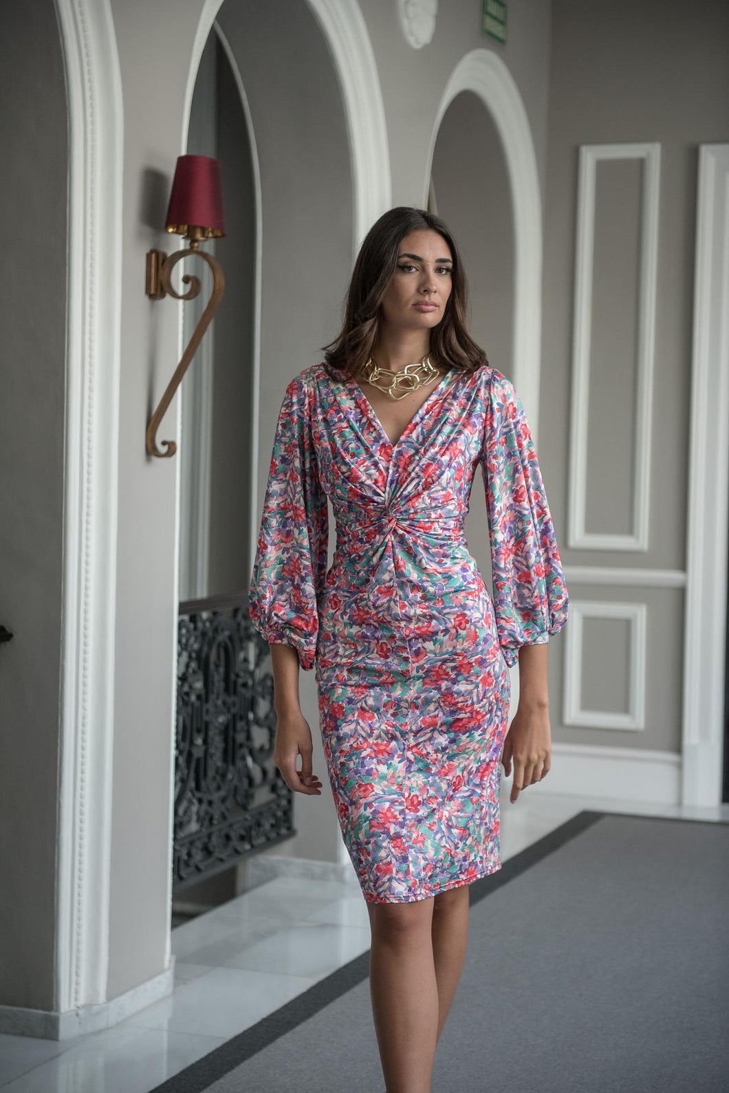 Vestido Acuarela Globo Coral Kahyra